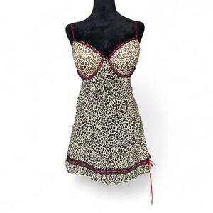 Y2K Fitted Leopard Slip Dress – Grunge Lingerie Mini XL